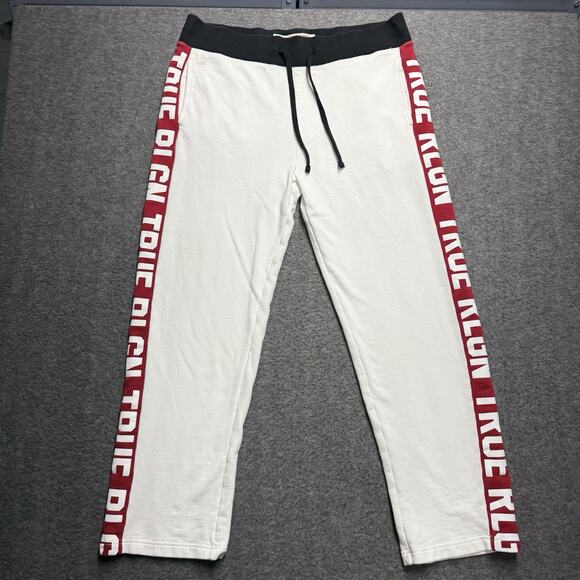 True Religion Sweatpants Men's XL White Y2K Stripe Spell Out Logo COMFY Joggers - Picture 1 of 10